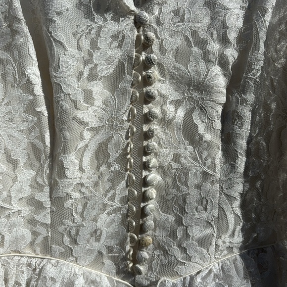 Lace Wedding Dress Vintage 1950s Collar Lace & Satin Wedding Long Sleeve - Picture 5 of 16
